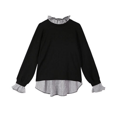 

Womens Blouses Autumn Casual Loose Flare Long Sleeve Blouse Tops Women Korean Fashion Striped Patchwork Shirt blusa feminina