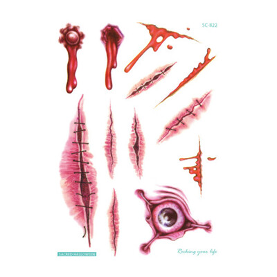 

〖Follure〗Waterproof Temporary Tattoo Sticker Scar Terror Wound Blood Injury Halloween Hot