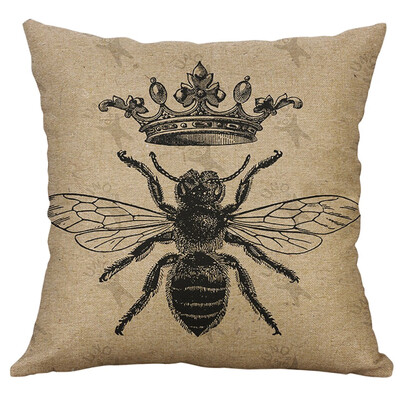

〖Follure〗European style Retro Small Bee Linen Pillow Home Car Cushion Cover