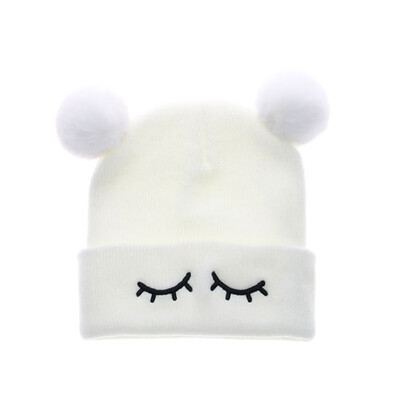 

Hot Childrens Head Cap Girls Boys Cute Embroidery Double Ball Knitted Caps New Winter Kids Warm Hats Children Soft Hat
