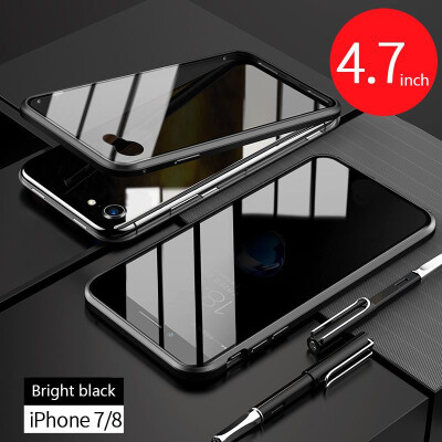 

iPhone Glass CaseSlim Bumper Magnetic Adsorption Installation Anti-Scratch Aluminum Metal with Double Screen Protector Cover