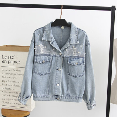 

Toponeto Womens Loose Vintage Washed Denim Jacket Long Sleeve Outerwear Coat