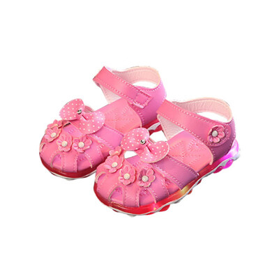 

12M-36M Baby Girl Sandals LED Lighting Glow Baby Shoes PU Flower Fashion LED Lighting Sandals for Girls Sneakers