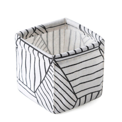 

Cotton Linen Foldable Desktop Storage Bag Diamond Stripe Storage Basket Portable Mini Sundries Container Home Storage Organizer