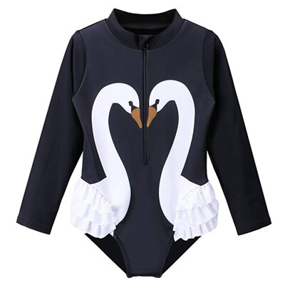 

Baby Girl One Piece Swimsuit Swan Animal Pattern Long Sleeve Swimwear Summer Beachwear Outfit Kid Children Swimming Costumes