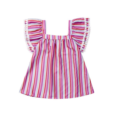 

Summer Casual Brief Style Striped Dresses Baby Girls Flare Sleeve Striped Print Dress Kids Toddler Pageant Clothes