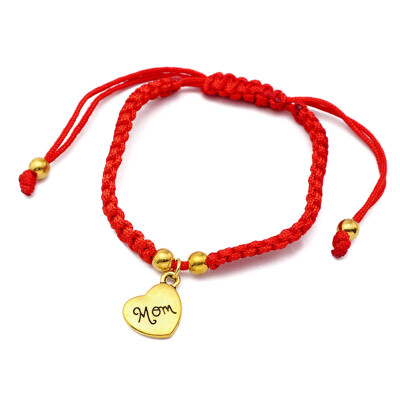 

National Style Mom Letter Pendant Red Rope Bracelet Manual Weaving Hand Rope Unisex Pair Jewellery Mothers Day Hot Gift