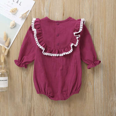 

Long Sleeve Infant Baby Ruffle Design Clothes Newborn Solid Print Rompers Kids Girls Bodysuit Jumpsuit Clothing 3-24M