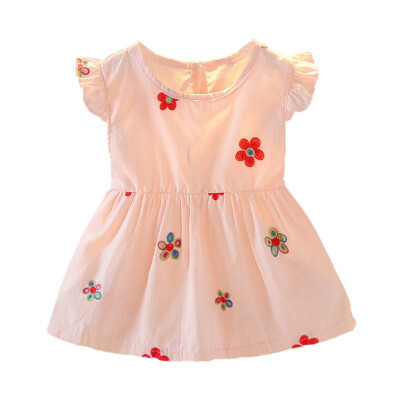 

Summer Baby Girls Dress Cute Floral Print Flare Sleeve Dress Cotton Kids Toddler Sleeveless Sundress