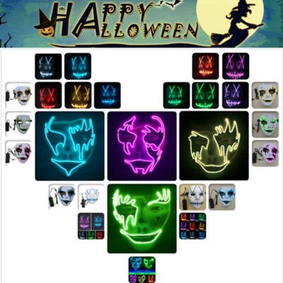 

Fashion LED Full Face Mask Purge Movie EL Wire DJ Party Halloween Costume Cosplay
