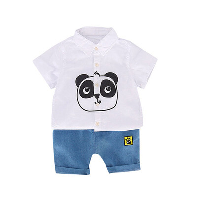

Boys Sets 2Pcs Summer Kids Boys Shirt Pants Set Lovely Panda Shirt Casual Denim Pants Boy Clothes Set Summer