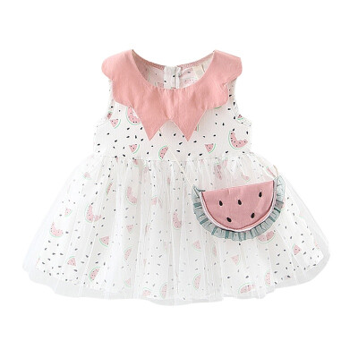 

2Pcs Baby Girls Dress Sets Kids Watermelon Pattern Sleeveless Mesh Dresses Casual Sundress With Bag