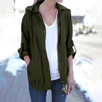 

Tailored Women Ladies Fashion Solid Casual Autumn Winter Windcoat Raincoat Coat Hooded