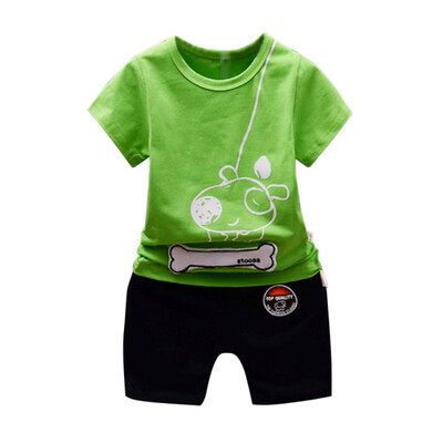 

2 Pcsset Summer Boy Clothing Sets Toddler Boy Short Sleeve Dog Bone Pattern Shorts Children Tops Pants Outfits Set