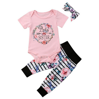 

Toddler Short Sleeve Printed RomperPantHairband 3pcs Newborn Home Wear Set 2018 New Babys Sets Baby Clothing 0-2Y