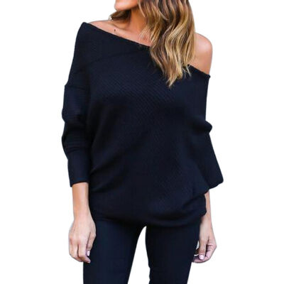 

Bat Sleeves Sweater Womens Sexy Off-shoulder Tops Autumn Winter Loose Wild Sweater Casual Female Fashion Solid Color Clothes