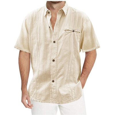 

Toponeto Fashion Mens Casual Turn-down Collar Button Solid Beach Short Sleeve Top Blouse