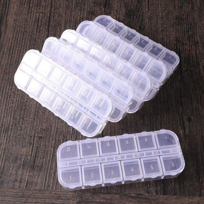 

Professional 12 Grids Nail Art Box Empty Divided Case Nail Tips Rhinestone Beads Gems Storage Box Case Clear Plastic