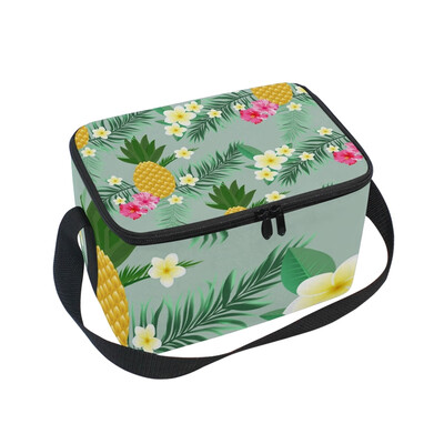 

ALAZA Insulated Lunch Box Pineapple And Flowers Lunch Bag for Men Women Portable Tote Bag Cooler Bag