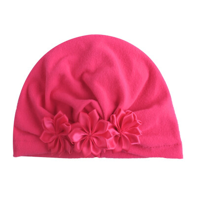 

Hot Sale Summer New Sweet Baby Girl Hat Comfortable Breathable Solid Color With Flower Candy Color Baby Turban Elastic Cap