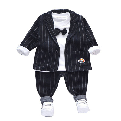 

3Pcs Autumn Baby Boy Clothes Long Sleeve T-shirt Striped Print Coat Trousers Pants Clothes