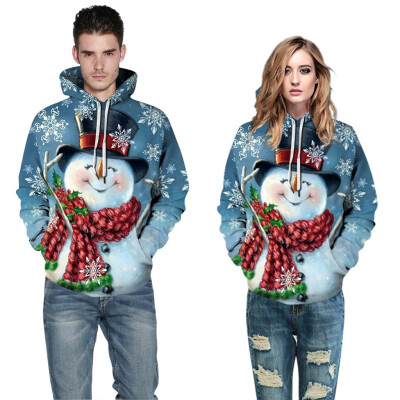 

Toponeto Christmas Women Men Couples Print Long Sleeve Hoodie Sweatshirt Pullover Tops