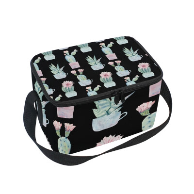 

ALAZA Insulated Lunch Box Flower Cacti Lunch Bag for Men Women Portable Tote Bag Cooler Bag