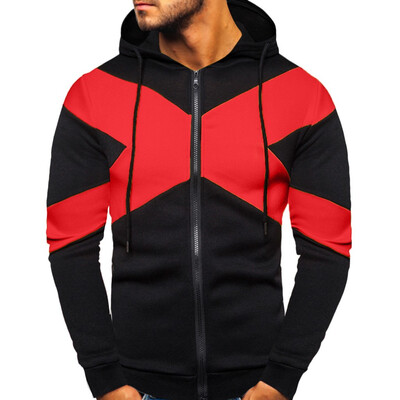 

Toponeto Mens New Casual Patchwork Zipper Long-Sleeved Hooded Sweater Coat Top