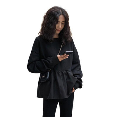 

Women Long Sleeve Solid Ruffled Hem Autumn Loose Fashion T-Shirt Sweatshirt