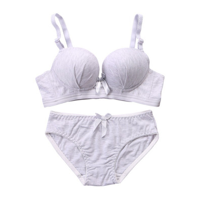 

1 Set Women Sexy Lingerie Romantic Wire Free Bra Push Up Underwear Solid Bow Female Bra Panties Set