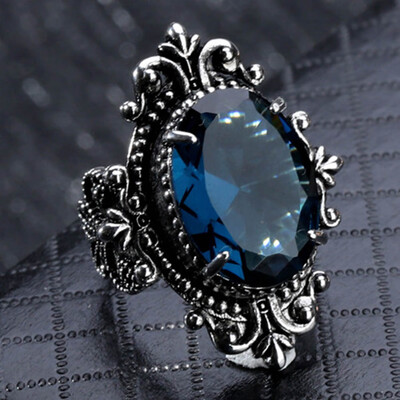 

Silver Vintage Ring Big Oval Cut Retro Floral Shield Topaz Jewelry Promise Anniversary Engagement Party Wedding Band Rings