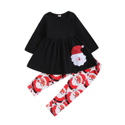 

Baby Girl Clothes Christmas Santa Claus Costumes Long Sleeve Print T-shirt Dress Trousers Toddler Casual Outerwear Baby Clothes