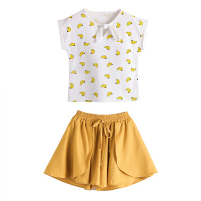 

Summer Baby Girls Clothes Casual Sleeveless Banana Print T-shirt TopsLoose Shorts Suits Costume Set