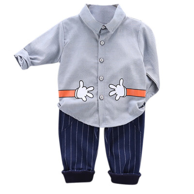 

Autumn Winter Children Baby Boys Clothes Set Casual Long Sleeve Cartoon Print Blouse TopsStripe Pants Trouser 2pcs Set