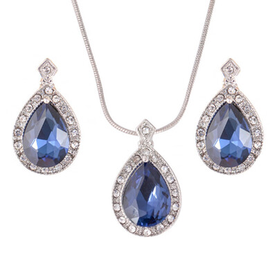 

Water Drop Women Girl Rhinestone Decor Necklace Earring Set Alloy Neck Chains Ear Studs Jewelry Gifts