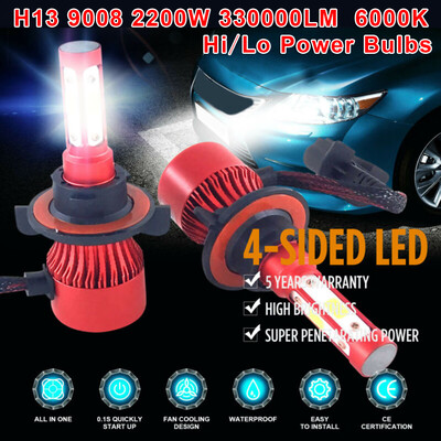 

2pc 2200W 330000LM 4-Sided LED Headlight 9008H13 Kit HighLow Power Bulbs 6000K