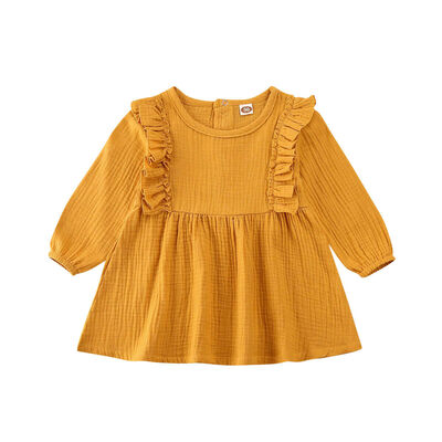 

0-3Y Toddler Kid Baby Girl Dress Solid Ruffle Long Sleeve Dress Princess Party Gown Dresses