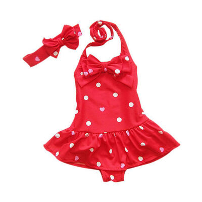 

Bathing Children Swimsuit With Headband Dots Printed Baby Girl Swimwear Beach Clothes One-piece Swimsuits RZ