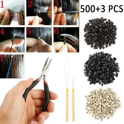 

Premium 500pcs Silicone Beads Hair Extensions Pliers Hook Tool Kit for Micro Rings Loop