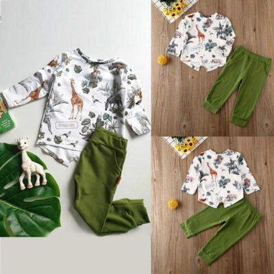

UK Newborn Baby Girl Boy Kid Animal Print Top Pants Autumn Cotton Clothes 2PCS