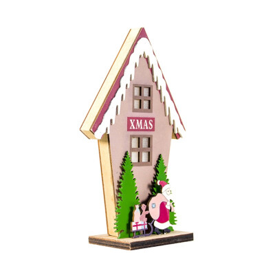 

Color Painted LED Light Up Wooden House Christmas Desktop Ornament Luminous Xmas Holiday Decor Supplies