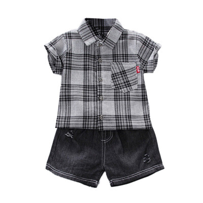 

Fashion Summer Children Boys Cotton Plaid Printed Short Sleeve Shirt Blouse Shorts Casual Outfits Clothes 2pcsSets