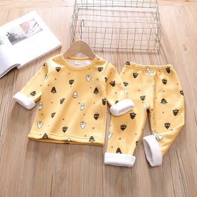 

Baby Set 0-4T New Autumn Baby Kids Girls Boys Thicken Long Sleeve Cartoon Print BlousePants Pajamas Sleepwear Set