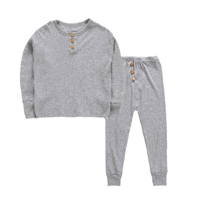 

Baby Kids Boys Girls Solid Print Outfits Set Long Sleeve Blouse TopsPants Sleepwear Pajamas