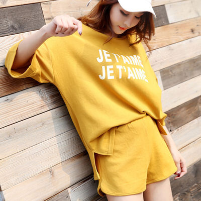 

2018 Summer Cotton Casual Tracksuit for womens Clothes Two Piece Set Suits Short Sleeve Letter T Shirt Crop TopsShorts Pants