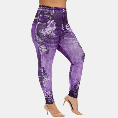 

Gobestart Womens Plus Size Imitation Cowboy Printing Elastic Waist Casual Leggings Pants