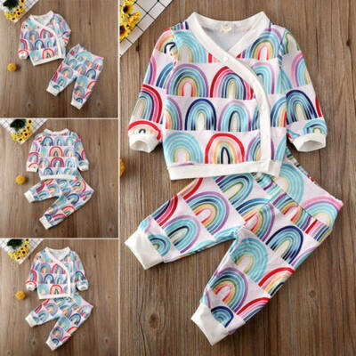 

US Toddler Baby Girl Clothes Rainbow Tops Pants Infant Outfits Sets Tracksuit
