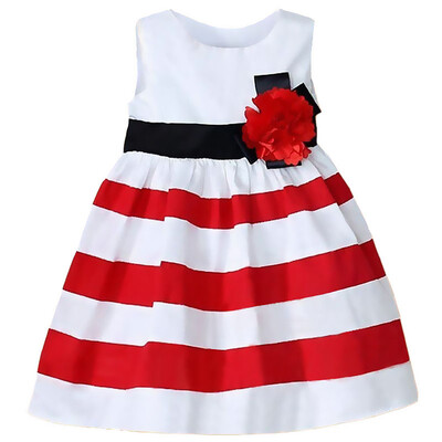 

Toddler Baby Kid Girl Wide Stripe Sleeveless Dress Flower High Waist Beach Dresses