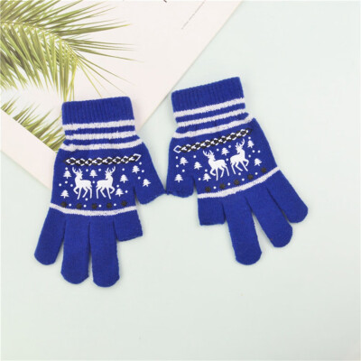 

1 Pair Adult Christmas Elk Deer Knitted Gloves Thicken Two-Finger Touch Screen Full Finger Mittens To Keep Warm Gloves