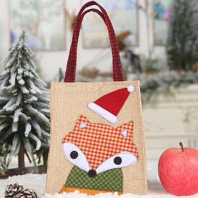 

Christmas Burlap Tote Cartoon Candy Bags Santa Claus Applique Gift Bags